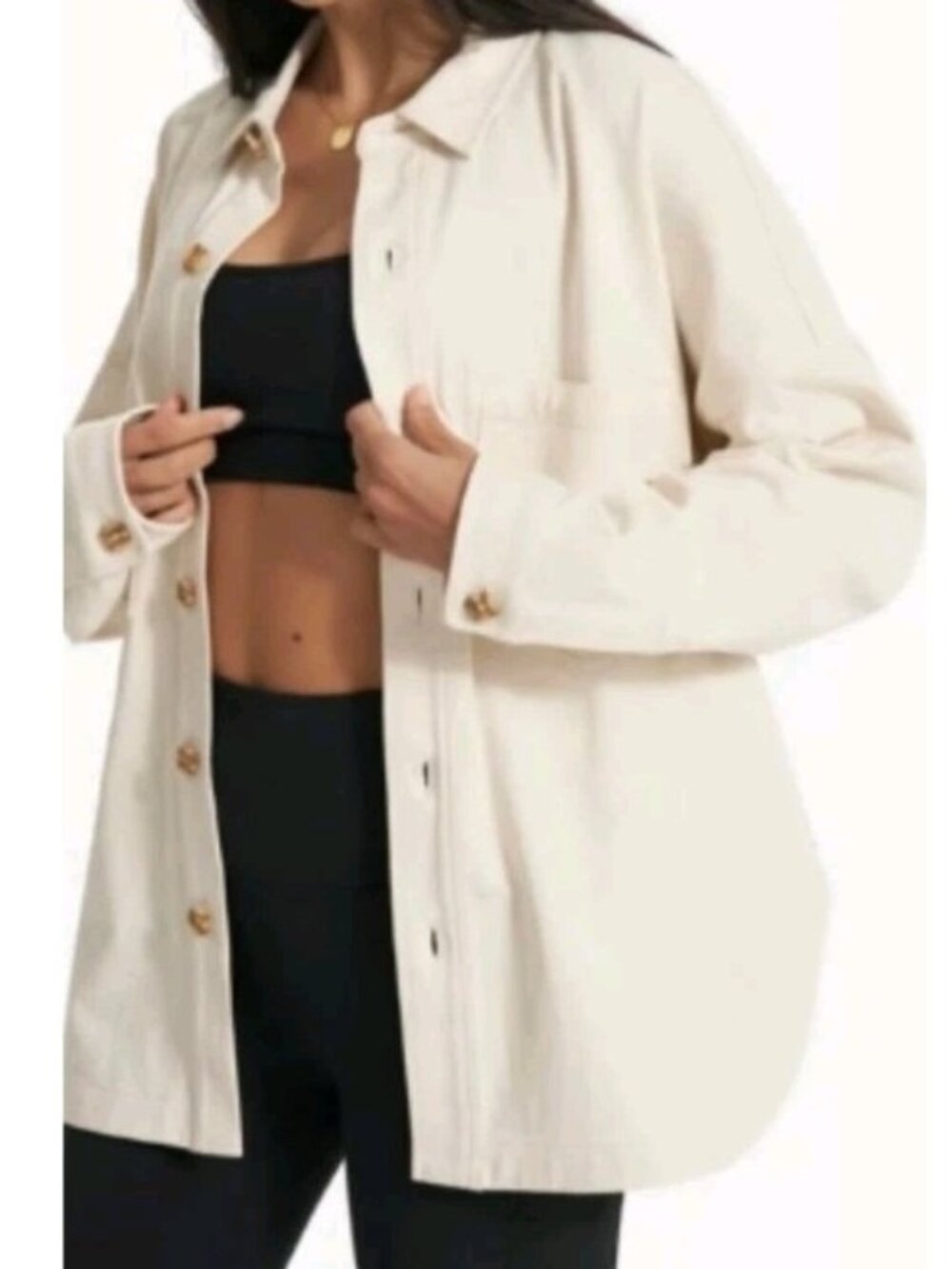 Vuori Women's Shirt Jacket Shacket M/L Ivory Cream 100% Cotton Oversized Pockets
